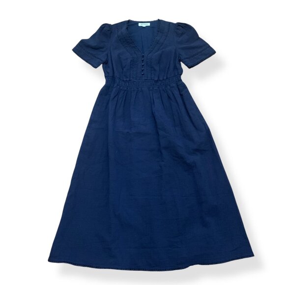 Boden Women’s Trim Double Cloth Dress Navy Blue Sz 10P Midi Romantic Cottagecore - Picture 13 of 16